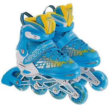 Ролики дитячі (35-38 розмір, підсвічування, захист, у сумці) 6917-М Сині | Роликові ковзани розсувні