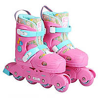 Ролики детские (26-29 размер, колёса PU, подсветка) 80537-XS Розовые | Роликовые коньки раздвижные