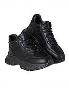 Женские кожаные демисезонные черные кроссовки Lifexpert 32700