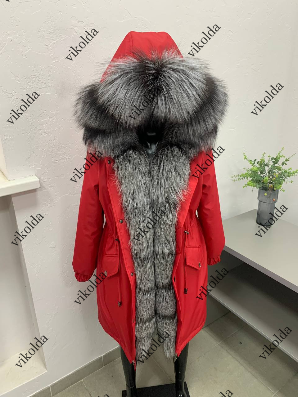 Жіноча зимова куртка парка пальто з натуральним хутром чорнобурки з 42 по 58