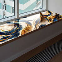 Покрытие защитное для подоконника, мягкое стекло с фотопечатью под Бело-синий мрамор с золотом 45 х 100 см