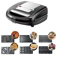 Мультимейкер бутербродниця горішниця гриль вафельниця 6 в 1 750 Вт Сендвічниця побутова зі змінними формами