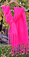Жіночий кашеміровий теплий шарф. Дред. Яскраво рожевий. Бахрома крупна 210/50см