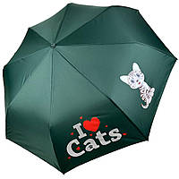 Дитяча складана парасоля для дівчаток і хлопчиків на 8 спиць "I♥Cats" з котиком від Toprain, зелений 02089-7