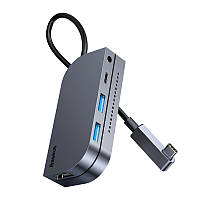 USB Hub Baseus Bend Angle No.7 Multifunctional Type-C to USB3.0*2 + HDMI + microSD + mini-jack 3.5 mm + Type-C PD Серый