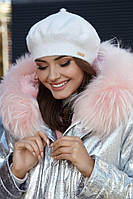 Пухнастий стильний в'язаний берет (4916) білий