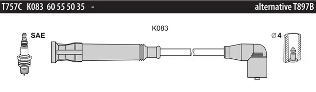 Дроти запалювання Tesla T757C для Fiat Brava 1.4i 12V, Marea 80 1.4 12V