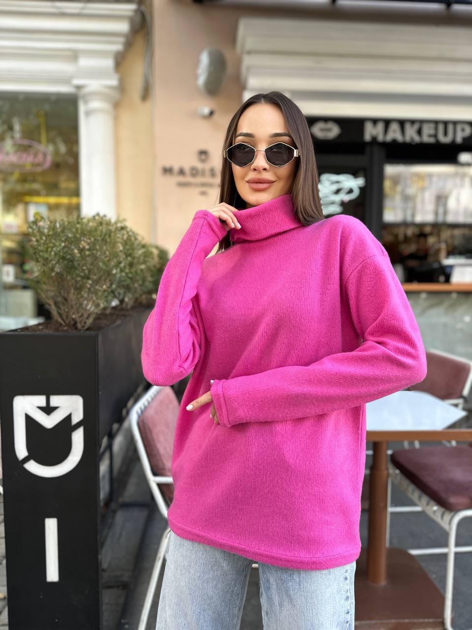 Затишна тепла жіноча кофта з ангори-в'язки рожева, фото 1