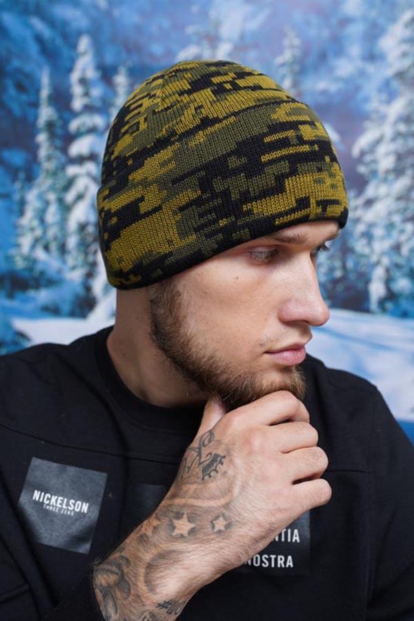 Чоловіча шапка «Піксель I» чорний + оливковий + хакі