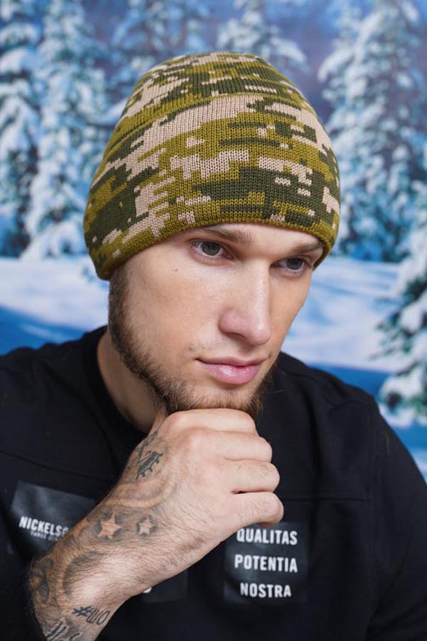 Чоловіча шапка «Піксель I» чорний + оливковий + хакі оливковий + бежевий + хакі