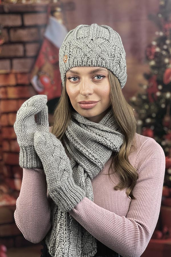 Комплект «Камелія» (шапка, шарф, рукавиці) темна кава