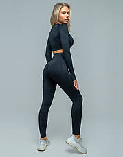 Комплект двійка: лосини з ефектом пуш-ап та рашгард з вирізом під палець S, Чорний, фото 4