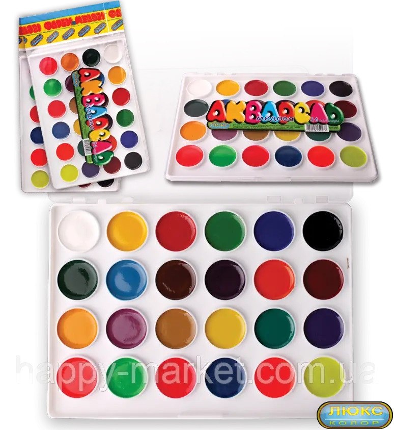 Фарби акварельні медові "ЛЮКС КОЛОР" 24 кольорів 0724, фото 1
