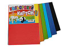 Картон A5 "Люкс-колор" ЦК-6 кольоровий крейдований (6 листів/6 кол.)