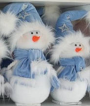 Інтер'єрна фігурка новорічна Сніговик у ГОЛУБОМ КАЛПАКЕ 32 см