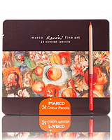 Олівці кольорові акварельні "MARCO" Renoir у металевому пеналі (24 кольори) FineART-24TN