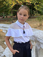 Блуза для девочки школьная с коротким рукавом