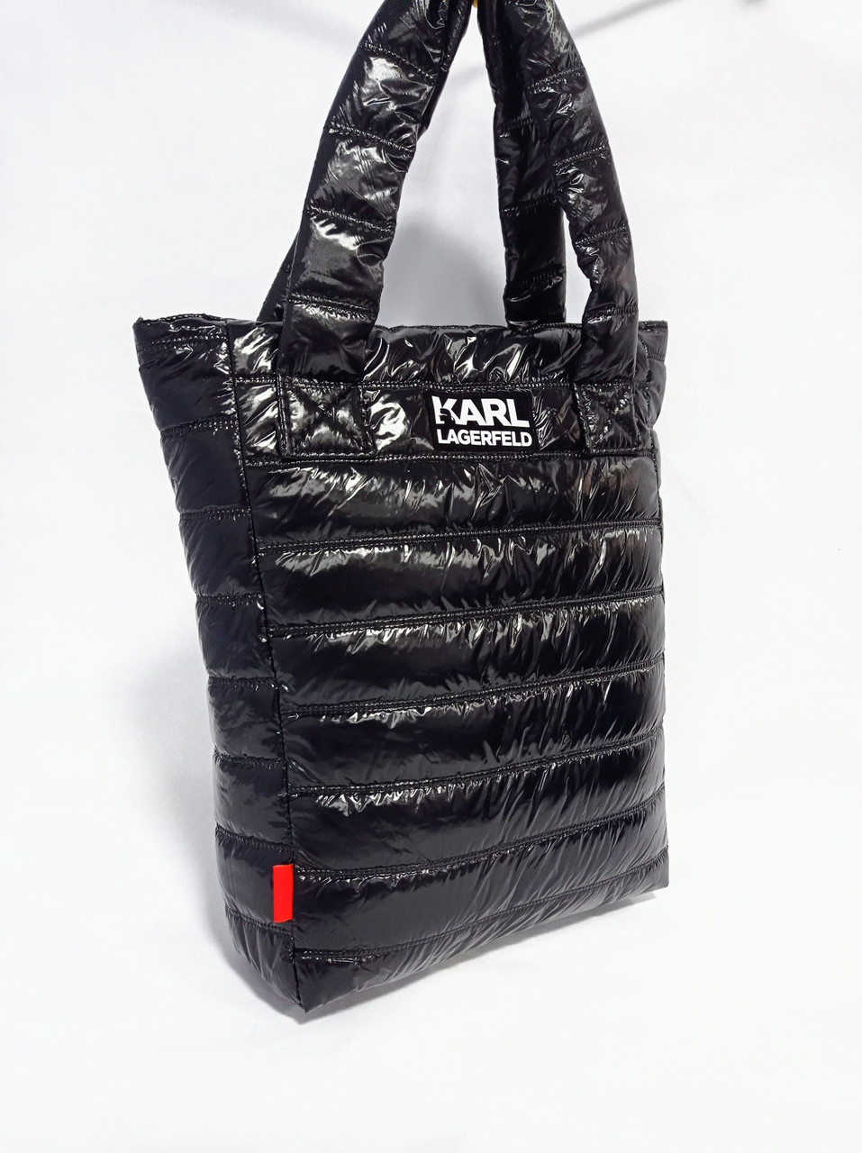 Модна сумка жіноча болоньєва лакова 40*37см чорна (5-0141)