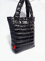 Модна сумка жіноча болоньєва лакова 40*37см чорна (5-0141)