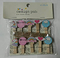 Прищіпка декоративна No1900 "Dream" дерев'яна 3.5 см у набір 10 шт. + мотузочка