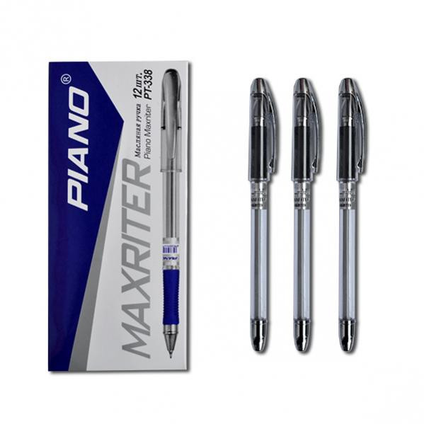 Ручка олійна Piano Maxriter PT-338 4 км чорна 0,5mm. 12 уп 144бл, фото 1
