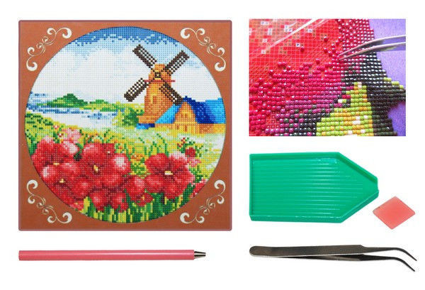 Мозаїка алмазна 5D Млин у маковому полі 31*31 см. F2800, фото 1