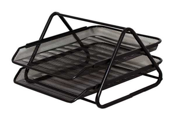 Лоток для паперу 2012 (2 секції горизонтальний металевий сітка) чорний, фото 1