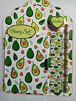 Подарунковий блокнот дитячий на замку A-6 Авокадо + лінійка олівець гумка No 64939