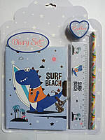 Блокнот дитячий на замку A-6 Динозаврик + лінійка олівець гумка No 64938