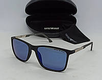 Emporio Armani очки мужские солнцезащитные синие зеркальные в черной матовой оправе дужки на флексах