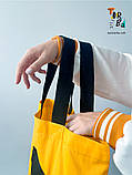 Сумка шопер торба комбінована жовта з чорною кишенею і ручками з саржі без друку Розмір: 42cм х 40см х 7см, фото 10