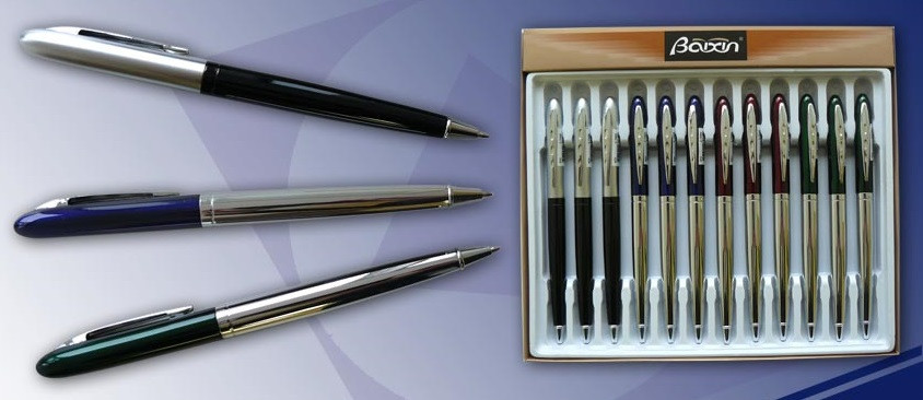Ручка металева поворотна BAIXIN BP903 (кольоровий корпус + срібло/золото + чорний), фото 1