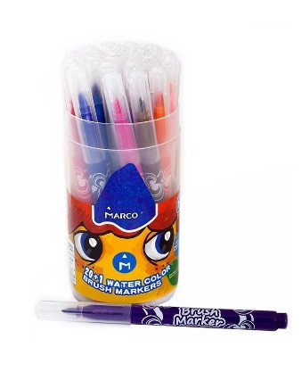 Фломастери 21 колір "Marco" 1633-21PD пензлик, у пластиковому тубусі (легко змиваються), фото 1