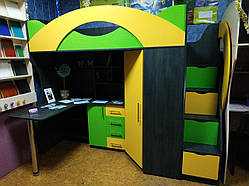 Дитяче ліжко-чордак із робочою зоною, кутовою шафою, тумбою та драбиною КЛ21-13 ЕКО