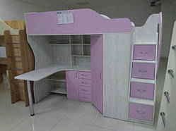 Дитяче ліжко-чордак із робочою зоною, кутовою шафою, тумбою та драбиною-комодом КЛ21