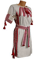Женское вышитое платье больших размеров до колен в комплекте с поясом Червоно чорний орнамент Код/Артикул 64