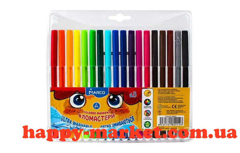Фломастери кольорові Marco Марко 24 кольори 1,0 мм 1690-24FM (легко змиваються), фото 1
