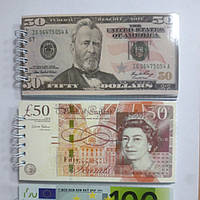 Блокнот на спіралі А-6 "Коленкор" Валюти світу 80 л. (14,5*7,5) бок. спіраль мікс малюнків