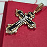 Хрестик золотий з розп'яттям написом Спаси і Збережи біле та жовте золото з чорною емаллю і фіанітами, фото 4