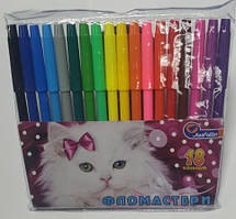 Фломастери 18 кольорів No828-18LB Котик ПВХ