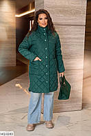 Длинная куртка женская стеганая классическая демисезонная с карманами воротник под горло большие размеры 50-68