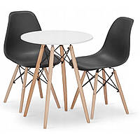 Стол обеденный кухонный круглый Bonro (Бонро) В-957-600 белый + 2 черных кресла В-173 FULL KD (41300056)