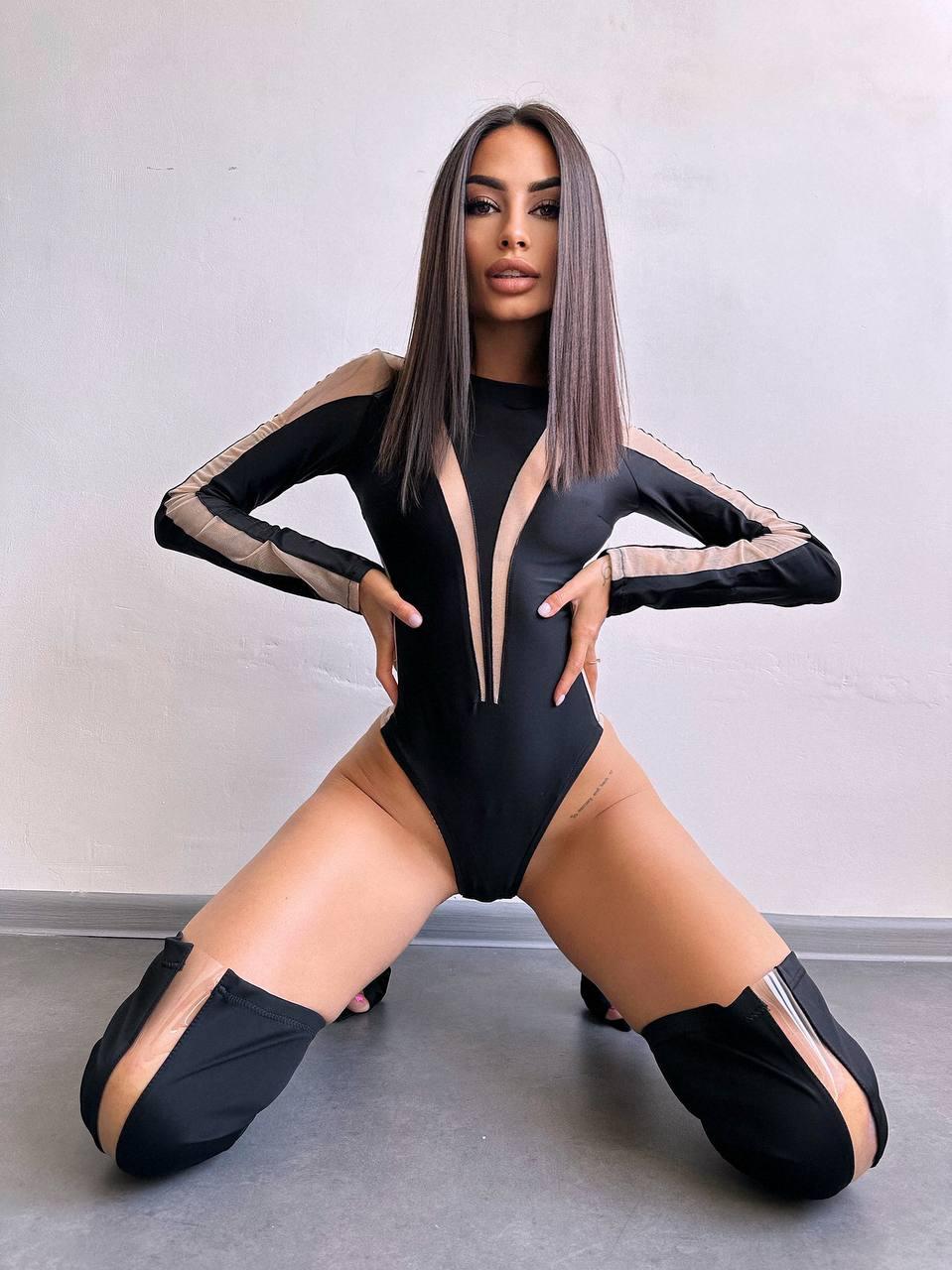 Боді жіноче з біфлексу зі вставками із сітки Sb1269