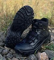Берцы мужские зимние UKR-TEC черные с натуральной кожи, Ботинки кожаные зимние с мехом внутри, прошиты.