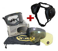 Профессиональный комплект: тактические очки для собак Elite (3 линзы) и тактические наушники для собак, черные