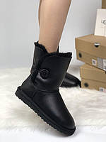 Черные кожаные женские Угги UGG Bailey Button Black Leather