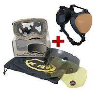 Професійний комплект: тактичні окуляри для собак Elite, (3 лінзи) та тактичні навушники для собак, пісочоні
