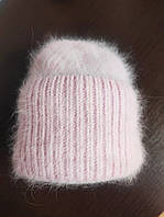 Шапка женская теплая вязанная, на флисе зимняя, розовая Жіноча модна шапка на зиму