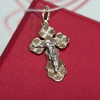 Хрестик золотий класичний із розп'яттям із білого та жовтого золота