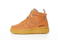 Мужские кроссовки Nike Air Force 1 Gore-Tex Brown Winter Beige Fur (бежевые) зимние кроссовки 14493 Найк